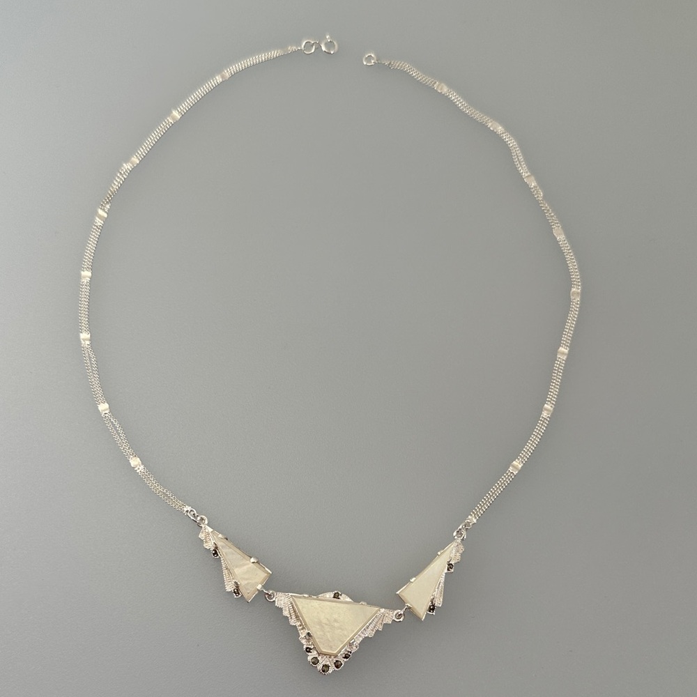 925 Silver Real Mother Of Pearl Geometric Necklace